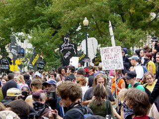 With the addition of the group from the anti-School of the Americas feeder march, Dupont Circle was absolutely filled with people.