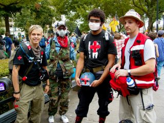 Street medics are a must at large protests, and these dedicated people are ready to step in to help in the event pepper spray or other crowd control agents are used, to help if anyone gets hurt, etc.