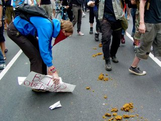 One person took their protest sign and actually scooped up some of the horse's droppings! I don't know what they ever ended up doing with it, but I think I can safely say that it probably wasn't pretty.