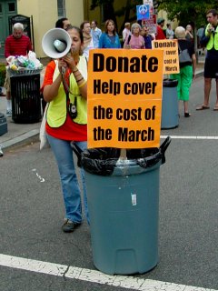 The more "mass market" style of the larger demonstration was also evident, with representatives from ANSWER and UFPJ's holding large buckets out in the street, asking demonstrators for money.