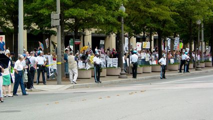 The Freepers lined the block in front of the FBI Building, counter-protesting.