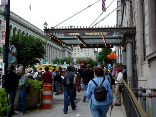 The march took the people right past the Hotel Washington, which itself had been the target of demonstrators at the Million Worker March nearly a year before.