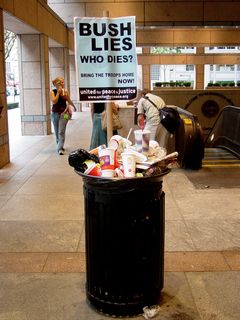 Outside Metro Center station, trash cans were overflowing with all sorts of stuff, including protest signs that had been hastily discarded.