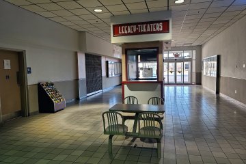 The movie theater in Staunton Mall operated under a few different names over the years.  It was operated by RC Theaters as Mall Cinemas, and later became a Regal Cinemas property.  The theater closed in 2010, and remained closed until 2017, when it reopened as Legacy Theaters.  Interestingly, the box office was always freestanding in the mall corridor, rather than attached to the theater.