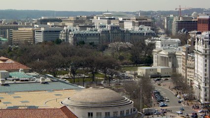 Looking past Freedom Plaza, one can get a glimpse of the Treasury Department, the White House, and the Old Executive Office Building. What struck me most about this picture was the massive size of the Old Executive Office Building, which is not easily noticed from the street.