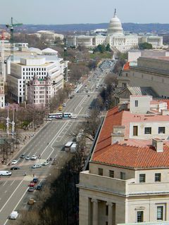 Looking the other way, one can follow Pennsylvania Avenue all the way to the Capitol.