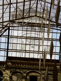 Looking up, we can see where we'd been, with the tower visible in large size through the glass roof.