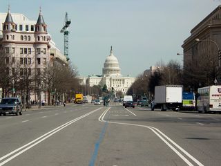 And while crossing the street to reach the Metro, I went "In the face of danger" (which was the original name of this photo set during the early planning stages) to get you a photo of the Capitol from the center of Pennsylvania Avenue while crossing the street.