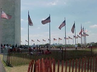 Surrounding the Washington Monument is a circle of flags. Fifty flags for fifty states.