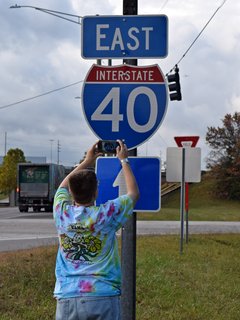 Elyse photographed one of the I-40 signs, and then got a selfie with it.