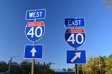 I-40 shields.  I was disappointed that the eastbound shield was in shadow from the westbound shield, but those are the breaks sometimes.  Clearly, westbound is trying to show off or something.