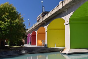 Bridge carrying Clinch Street over the World's Fair Park, painted in bright colors.  This paintwork is relatively recent, as Street View imagery from December 2019 shows the bridge with a plain underside.