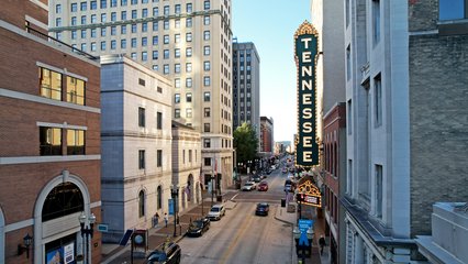 Some aerial views of the Tennessee Theatre's sign.  Much better.