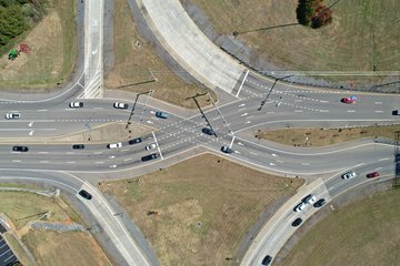 Exit 407 on I-40, a diverging diamond interchange with State Route 66, in Sevierville.