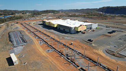 The new Sevierville Buc-ee's, under construction.  Unlike the Buc-ee's that we visited in Crossville, this Buc-ee's will located on a hill, and will have a single, very long fuel canopy.