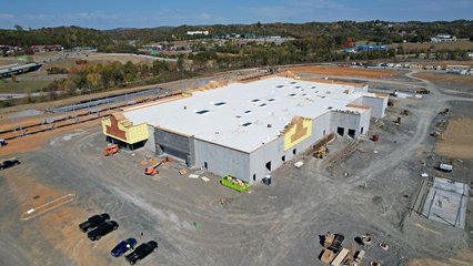 The new Sevierville Buc-ee's, under construction.  Unlike the Buc-ee's that we visited in Crossville, this Buc-ee's will located on a hill, and will have a single, very long fuel canopy.