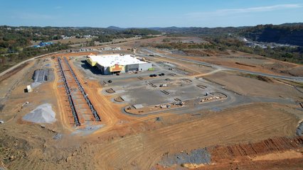 The new Sevierville Buc-ee's, under construction.  Unlike the Buc-ee's that we visited in Crossville, this Buc-ee's will located on a hill, and will have a single, very long fuel canopy.