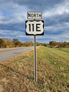 Northbound US 11E reassurance marker on the way to the cemetery.  Route 11 was a constant thread throughout our trip, as we never strayed very far from it.