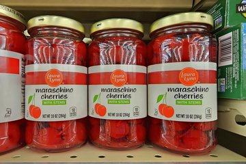 Laura Lynn brand maraschino cherries.  "Laura Lynn" is an Ingles store brand, named after the daughter of the company's founder.