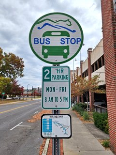 Kingsport Area Transit System (KATS) sign outside of the downtown parking garage.
