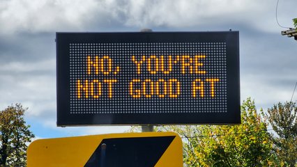 The various highway message signs around Roanoke had been showing this message, and so I pulled over on I-581 to get a photo of it.  It reads, "NO, YOU'RE NOT GOOD AT TEXTING AND DRIVING".