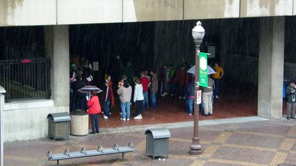 April 8 was the date of the scheduled DC trip, and what a day it was. It was raining - HARD! It was raining so hard that you can actually see the rain falling in this shot in Rosslyn.