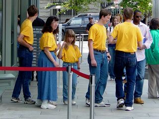 Meanwhile, outside the International Spy Museum, we found a group exemplifying Washington DC in spring: matching shirts. It's either matching shirts, or kids wearing ID badges. Or a whole bunch of people wearing "FBI" or "CIA" shirts. Either way, these groups are normally not exactly well-behaved...