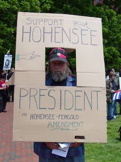 At Lafayette Park, after the ANSWER group had arrived, I ran into Rick Hohensee, who was allegedly running for president.