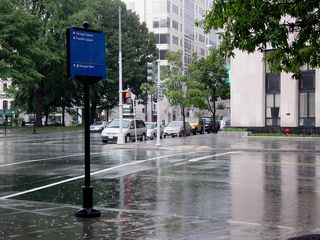 Fast forward a little bit - the amount of time it takes to ride from Largo to McPherson Square on Metro - and it was raining hard, plus thunder and lightning (I wrote about it here). That's one storm that just came up out of nowhere, but it did serve one beneficial purpose. It broke the heat.