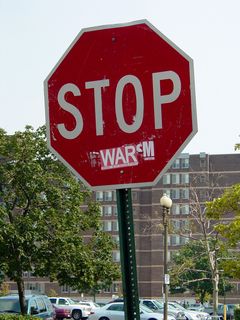 I also found this stop sign, where a sticker turned it into a message: "STOP WAR".