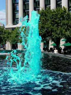 On August 17, I went past the Navy Memorial in DC, and found out that the water was blue in order to get rid of algae growth. DCist called it the Ty-D-Bol Memorial.