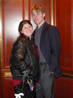 Sis and Chris pose for a photo in the elevator at the George Washington Masonic National Memorial in Alexandria.