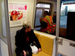 At Huntington, and going on to Pentagon City, we finally unlocked Mom's inner railfan again, as she took the railfan window of Breda 3087.