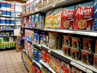 The cereal aisle, showing how short these aisles are.