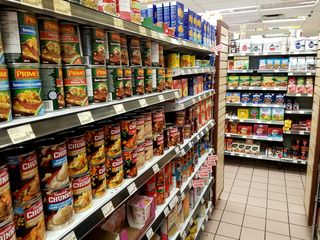 The soup aisle, along the long axis of the store.
