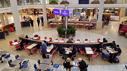 The food court at Pickering Town Centre, seen from the upper level.