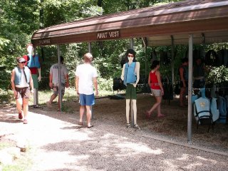 Getting and putting on life jackets.