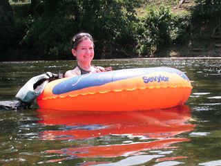 Christina got settled into her tube, with her own waterproof camera at the ready.