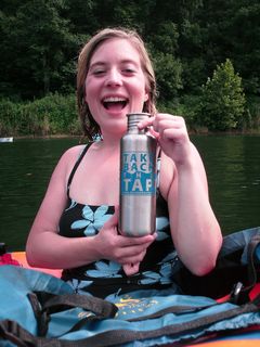 Getting back into her tube, Renee showed off her reusable Take Back The Tap bottle.