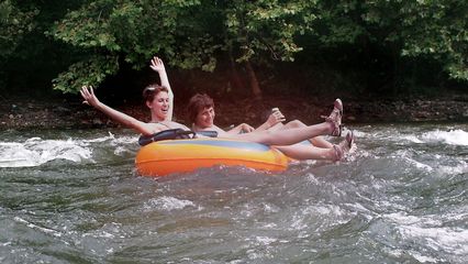 Becca and Jordan complete their path through the rapids.