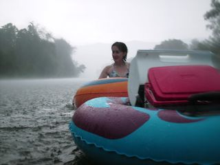 Bethany maneuvers with the tubes during the storm.