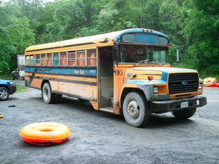 Turns out that the buses do more than just transport people. Here, the River Rat is being used to transport tubes back to the starting point.