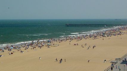 The view from the Ocean Holiday is a good one. The beach is on the balcony side, and is more than twice as wide as it was in 2000 after a beach nourishment program called "Operation Big Beach" was completed in 2001. The other side, seen from the windows in the corridor, is the Virginia Beach strip, otherwise known as the "resort area", and beyond.