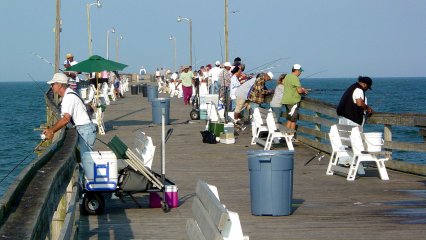 All the while that I'm taking pictures, the pier is hopping! Lots of people are fishing off the sides of the pier, catching all kinds of stuff.