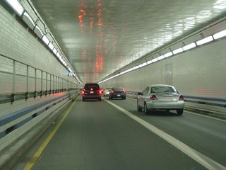 I don't know how well you can tell from this photo, but this was actually taken from inside the tunnel part of the Hampton Roads Bridge-Tunnel westbound. As you can see, it was slow going through the tunnel, as you can see brake lights ahead of me and also reflected off the ceiling.