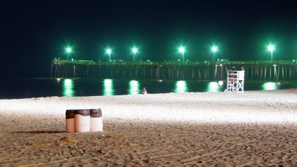 The Boardwalk Hotel had bright lights mounted to its roof that shone onto the beach. It really had an interesting effect on the photography in front of the hotel...