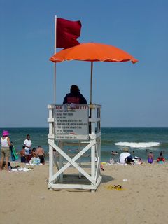 The red flags were out on this particular day. Some of the flags were straight red, while some were printed with "DANGER NO SWIMMING".