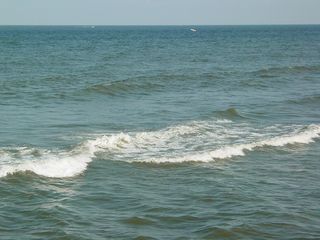 Meanwhile, further out, waves approach the beach.