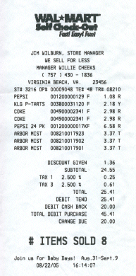 Wal-Mart receipt