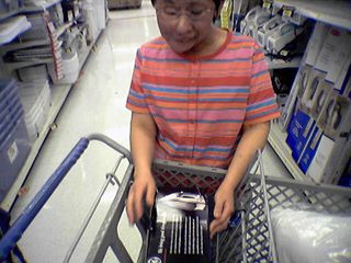 Becky also bought an iron, and placed it firmly in the cart.